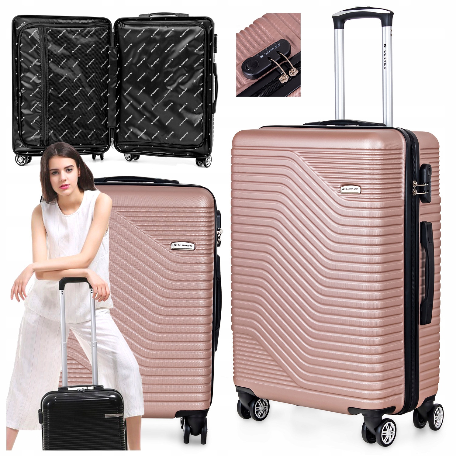 Walizka Duża Podróżna na kółkach Bagaż z Abs mocna Szyfr XXL Sapphire Duo