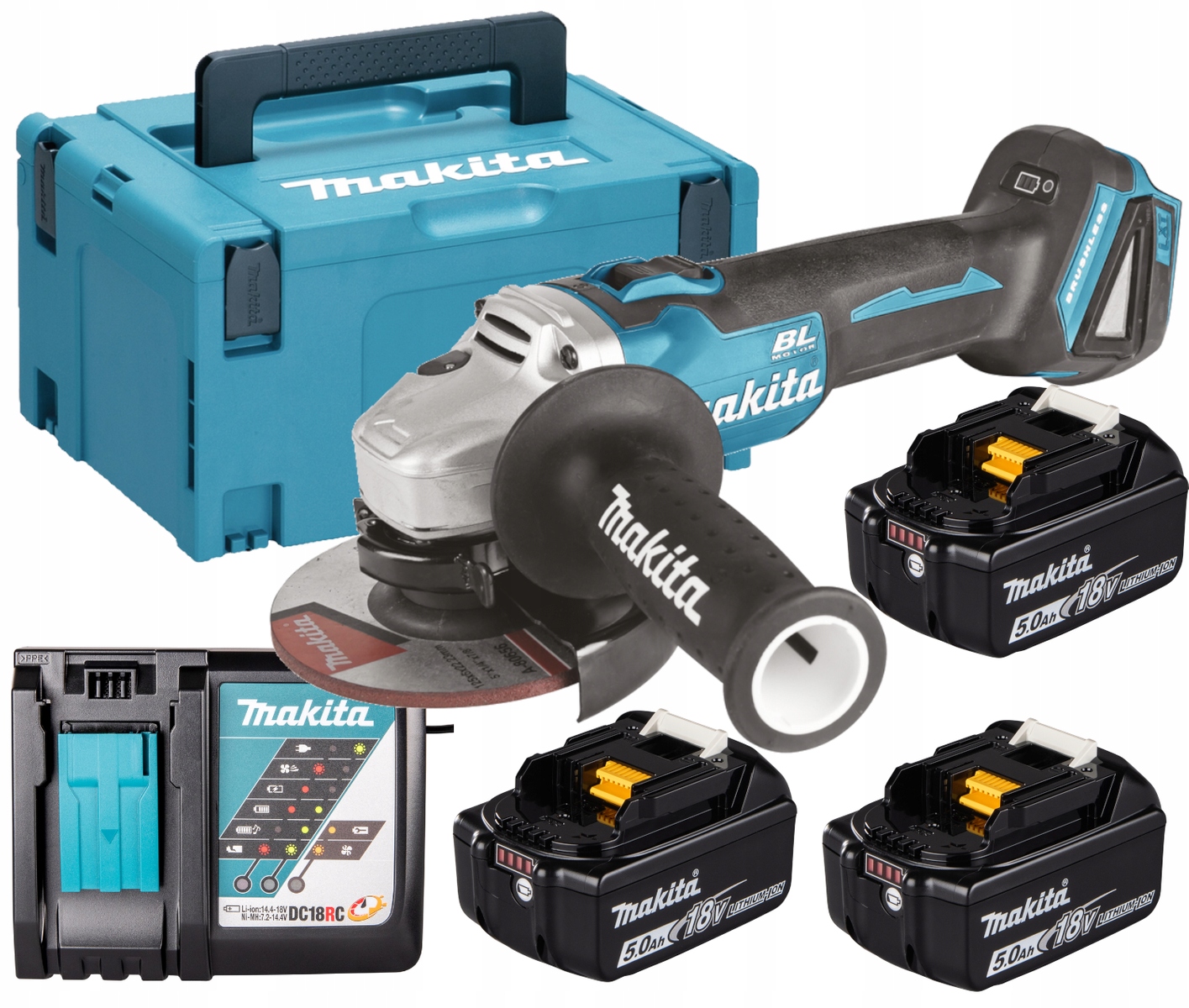 Makita DGA504RT3J Akumulatorowa Szlifierka Kątowa 18V 125mm 3x5,0Ah