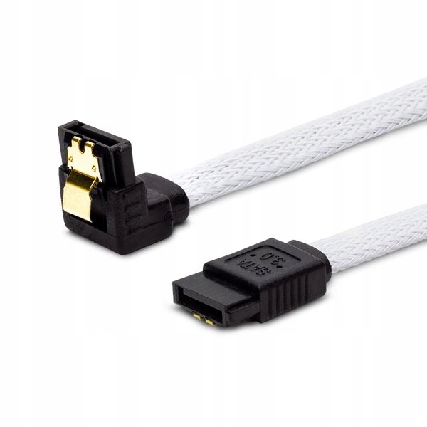 Kabel Sata 50cm zatrzask kątowy oplot biały gold