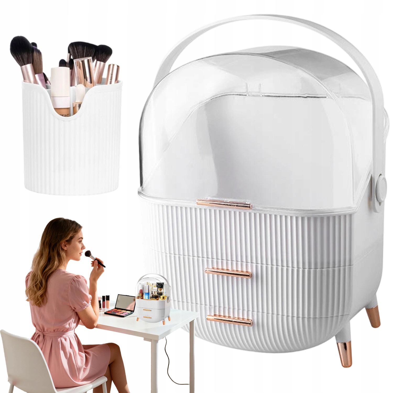 Šperkovnice Organizér Kufřík Na Kosmetiku 3 Úrovně Bílá S Úchytem