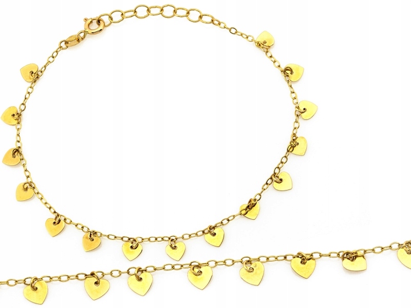 Zlatý řetízkový náramek 585 řetízek dámský se závěsnými srdíčky