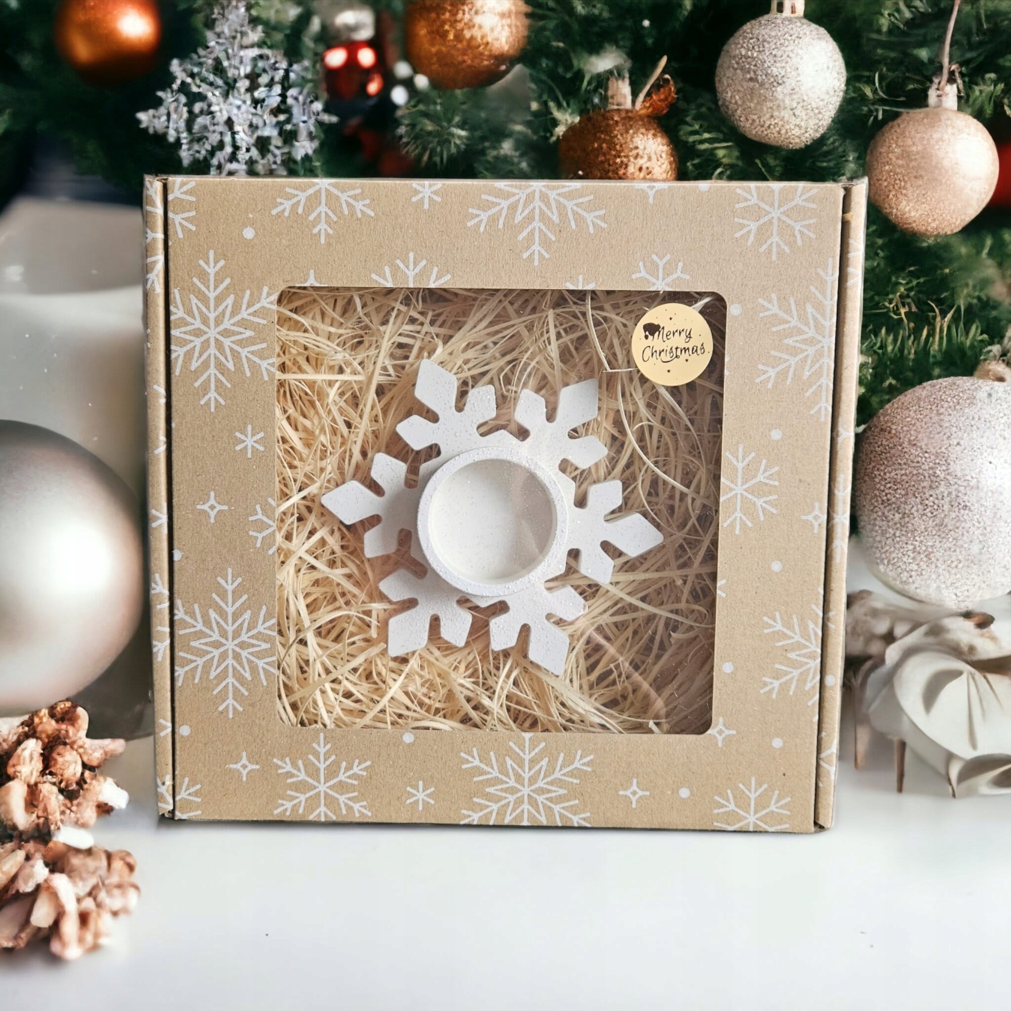 Vánoční svícen sněhová vločka ruční práce dárek