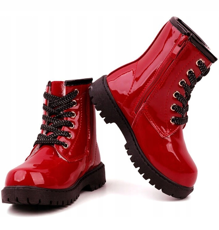 Kids Lustrzane Trzewiki Botki Ociepl Czerwonym r27 Płeć dziewczynki