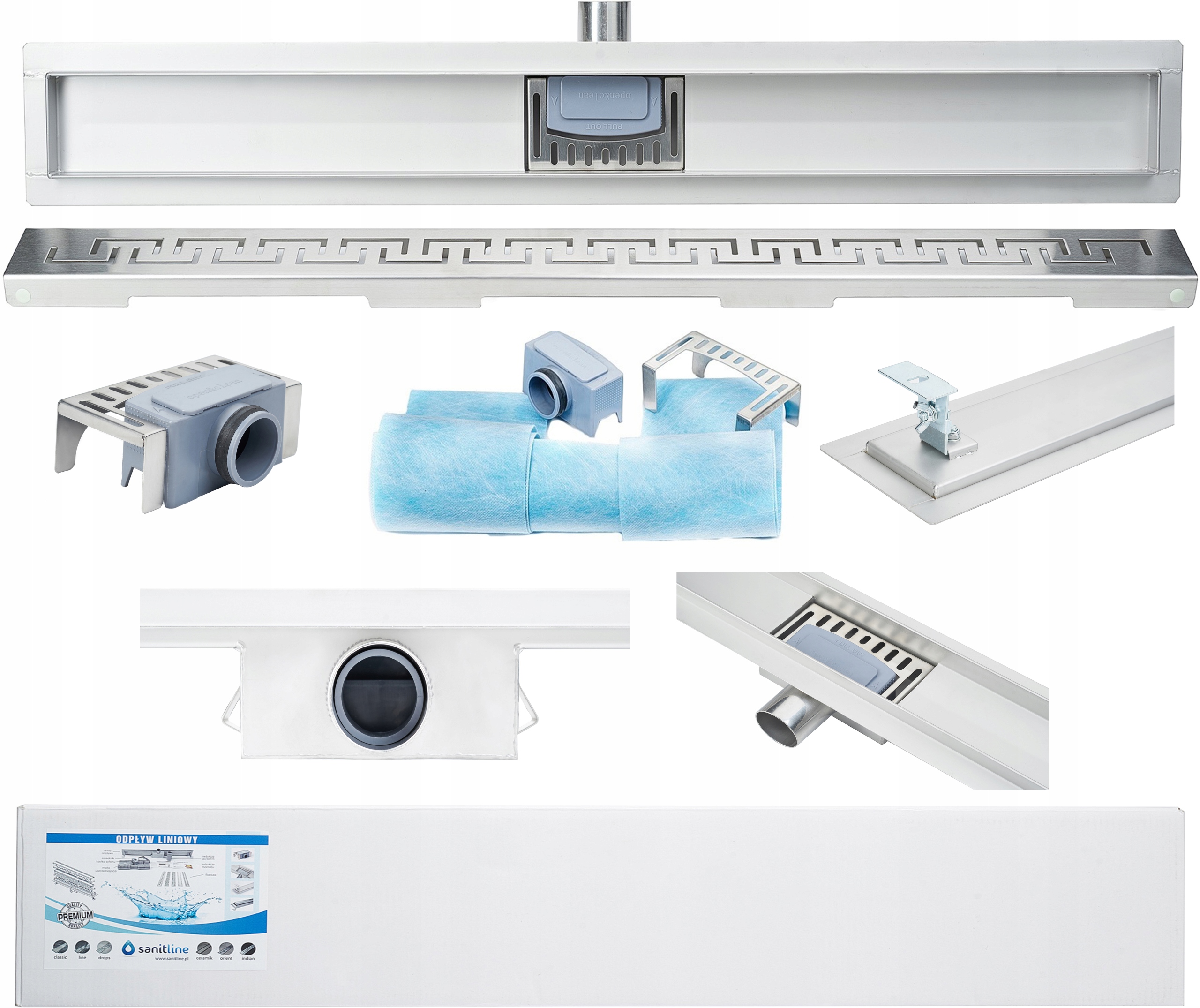 

Sanitline Odpływ liniowy 80cm syfon niski 52mm Hq