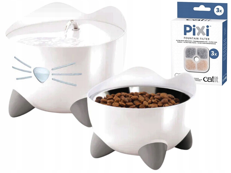 Levně Pixi Catit Combo Sada kočky bílá Fontána Miska na krmivo Filtr x3