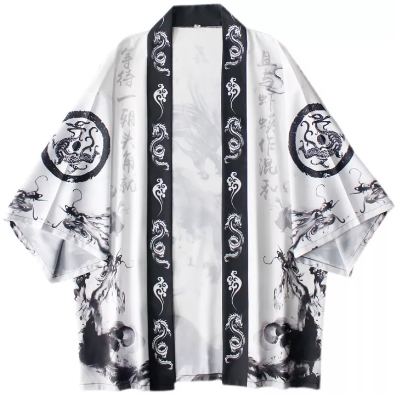 JAPOŃSKIE KIMONO HAORI SAMURAJ CZARNY SMOK HEILONG WUXING PIĘĆ ŻYWIOŁÓW 3 Rozmiar XL/XXL