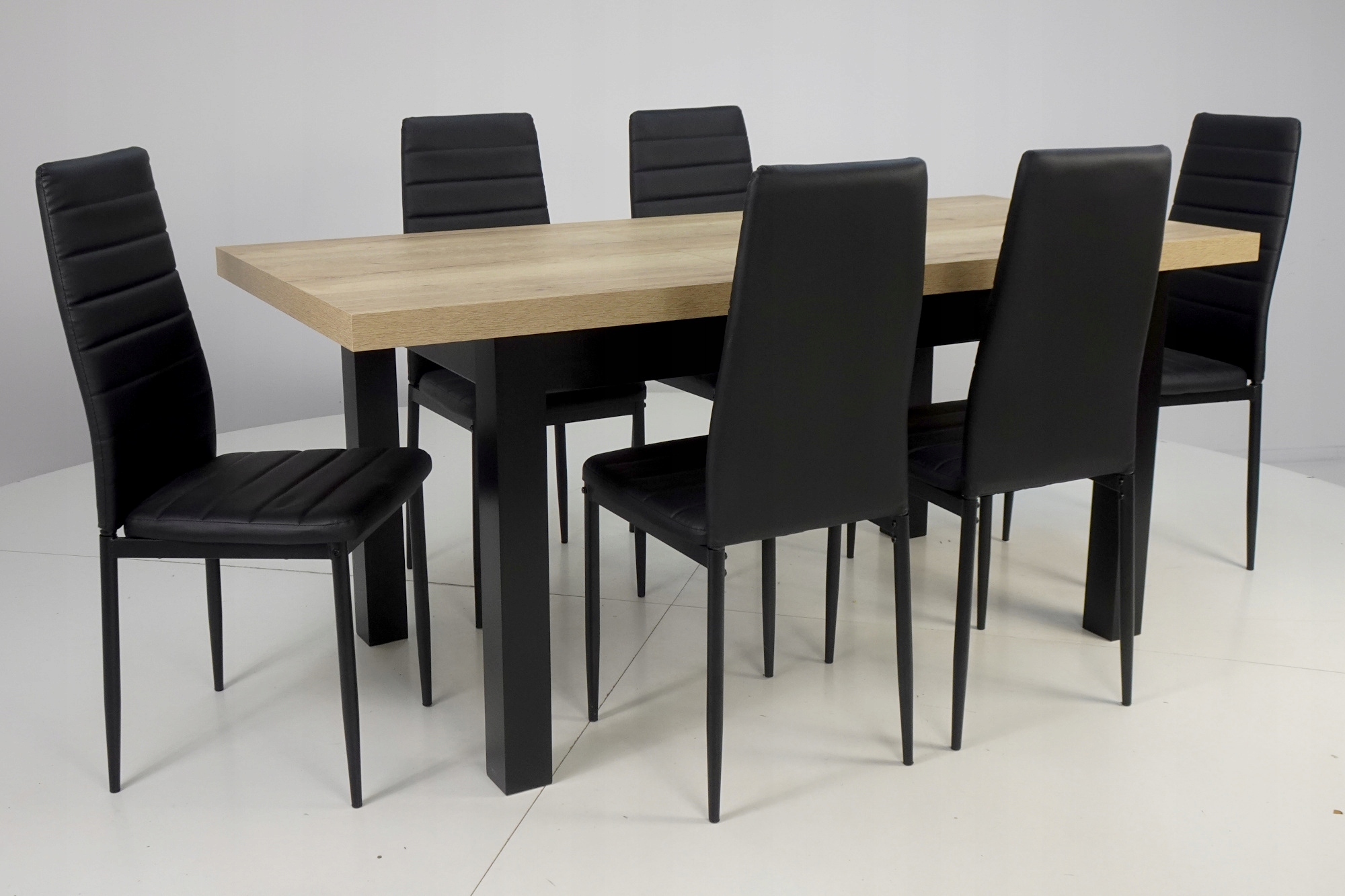 Stół 80x140/180 cm + 6 krzeseł EKO CZARNE Kod producenta S-7 CH-3