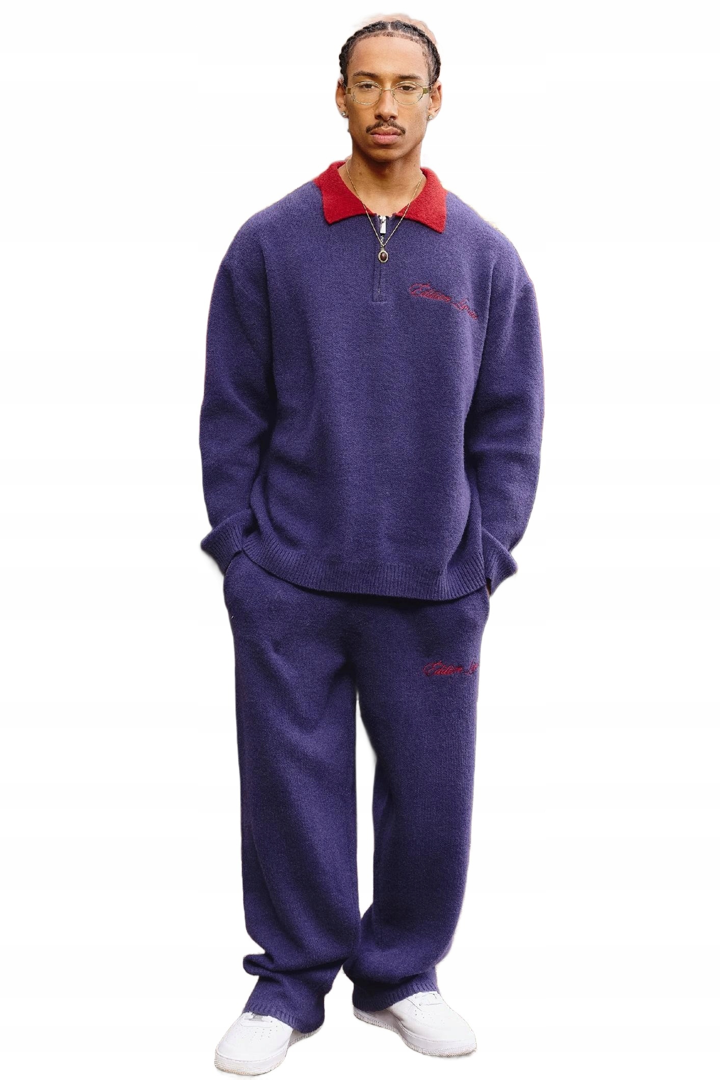 Boohooman Pánské Tepláky Fialové S Výšivkou, Volné Xs Z3A