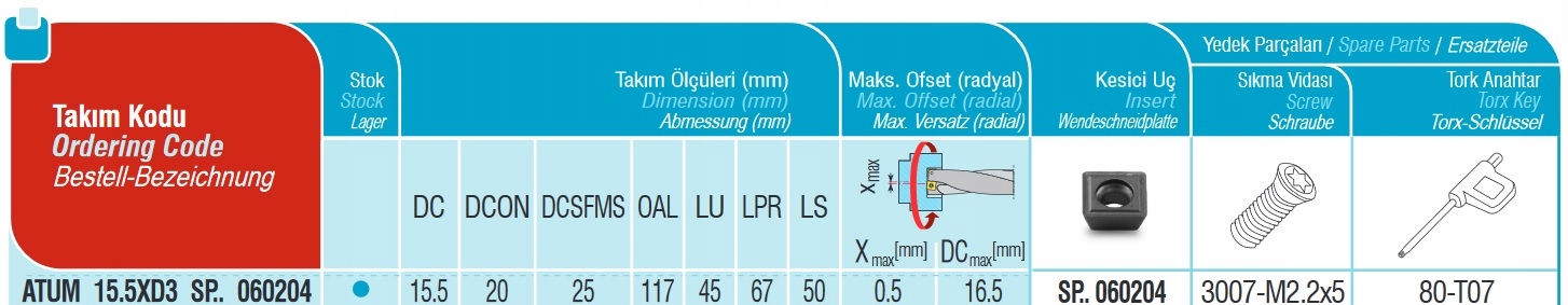 WIERTŁO SKŁADANE ATUM 15,5 D3 PŁYTKA SPMG 060204 Kod producenta ATUM 15.5XD3 SP.. 060204