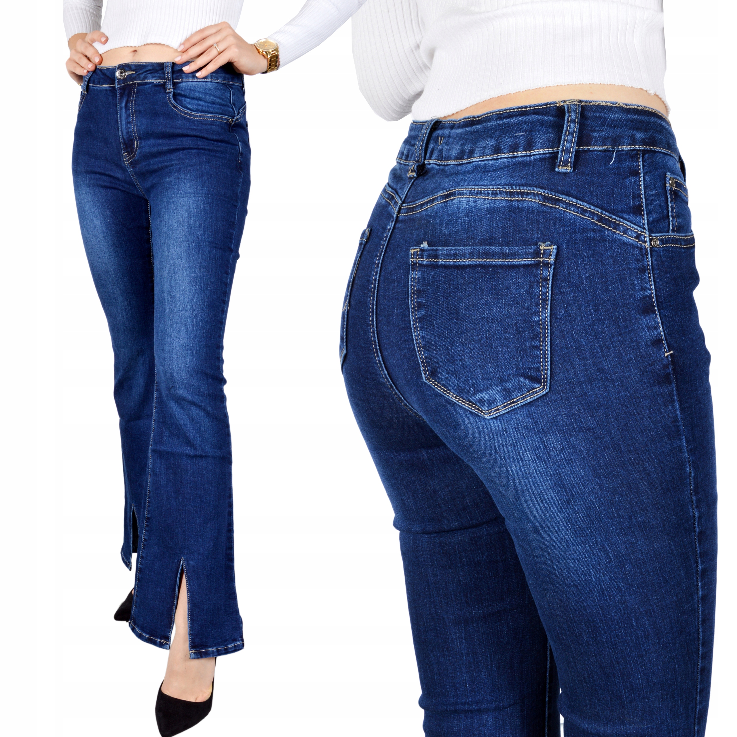 

Spodnie Jeansy Jeansowe Modelujące Dzwony Push-up#