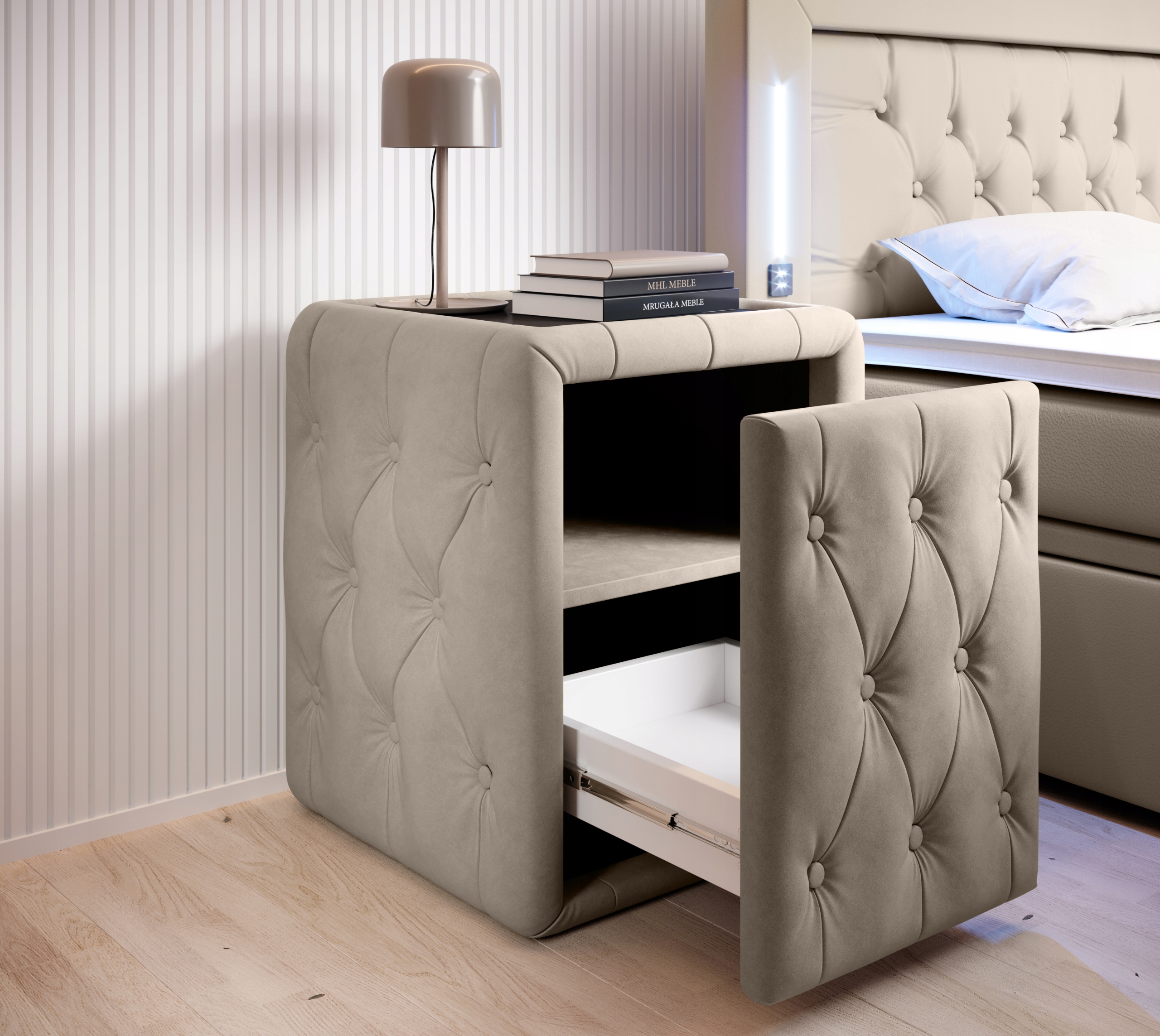 STOLIK NOCNY TAPICEROWANY - CHESTERFIELD, Szuflady Kod producenta 002