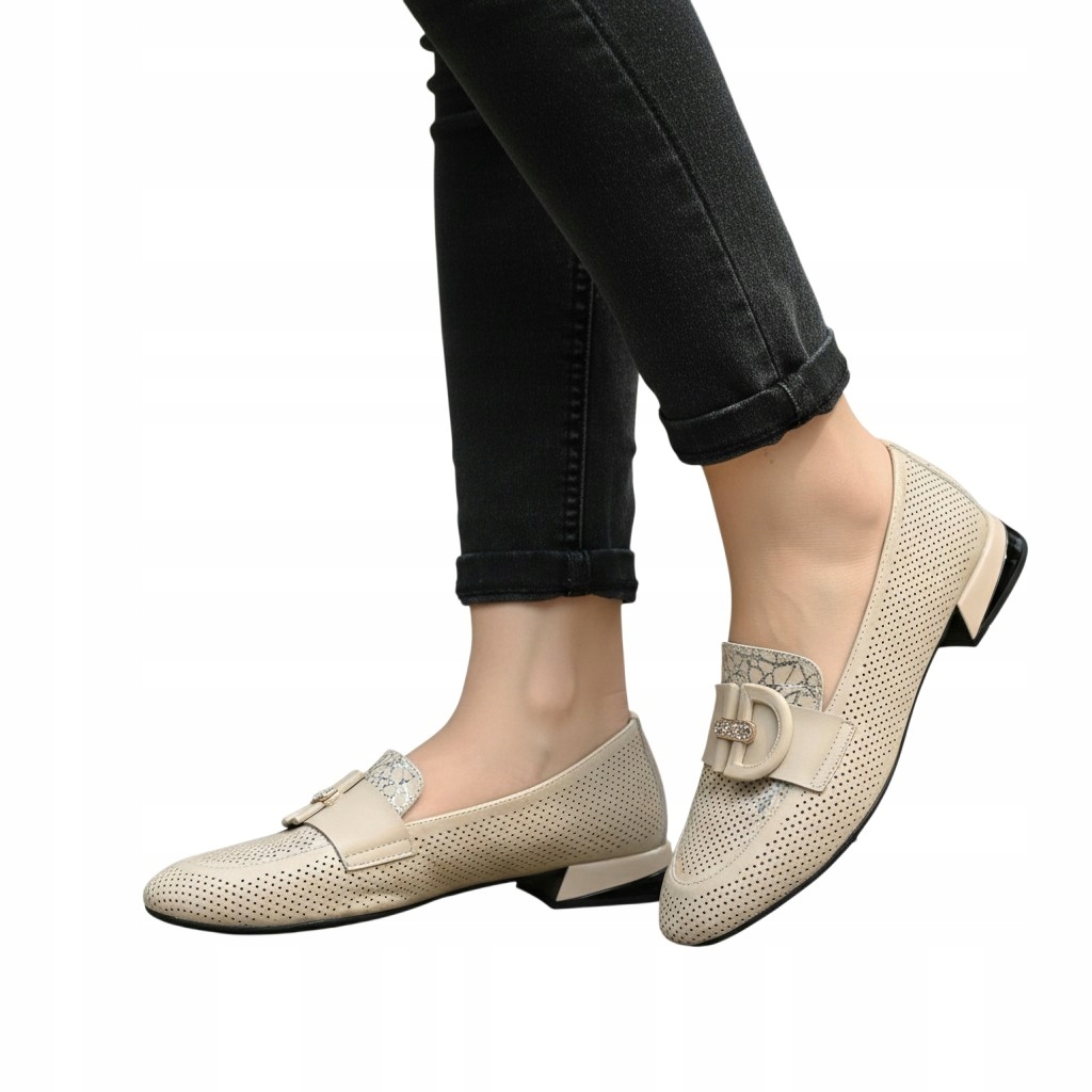 Dámské mokasíny Tazzani béžové, přírodní perforovaná kůže béžová 38