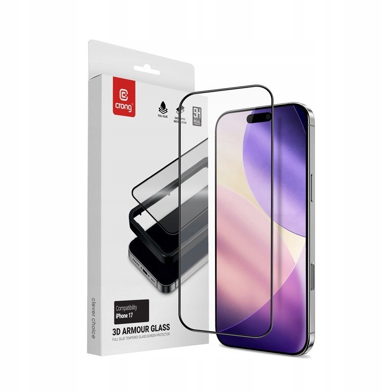 Crong 3D Armour Glass Szkło hartowane do iPhone 17 ramka instalacyjna