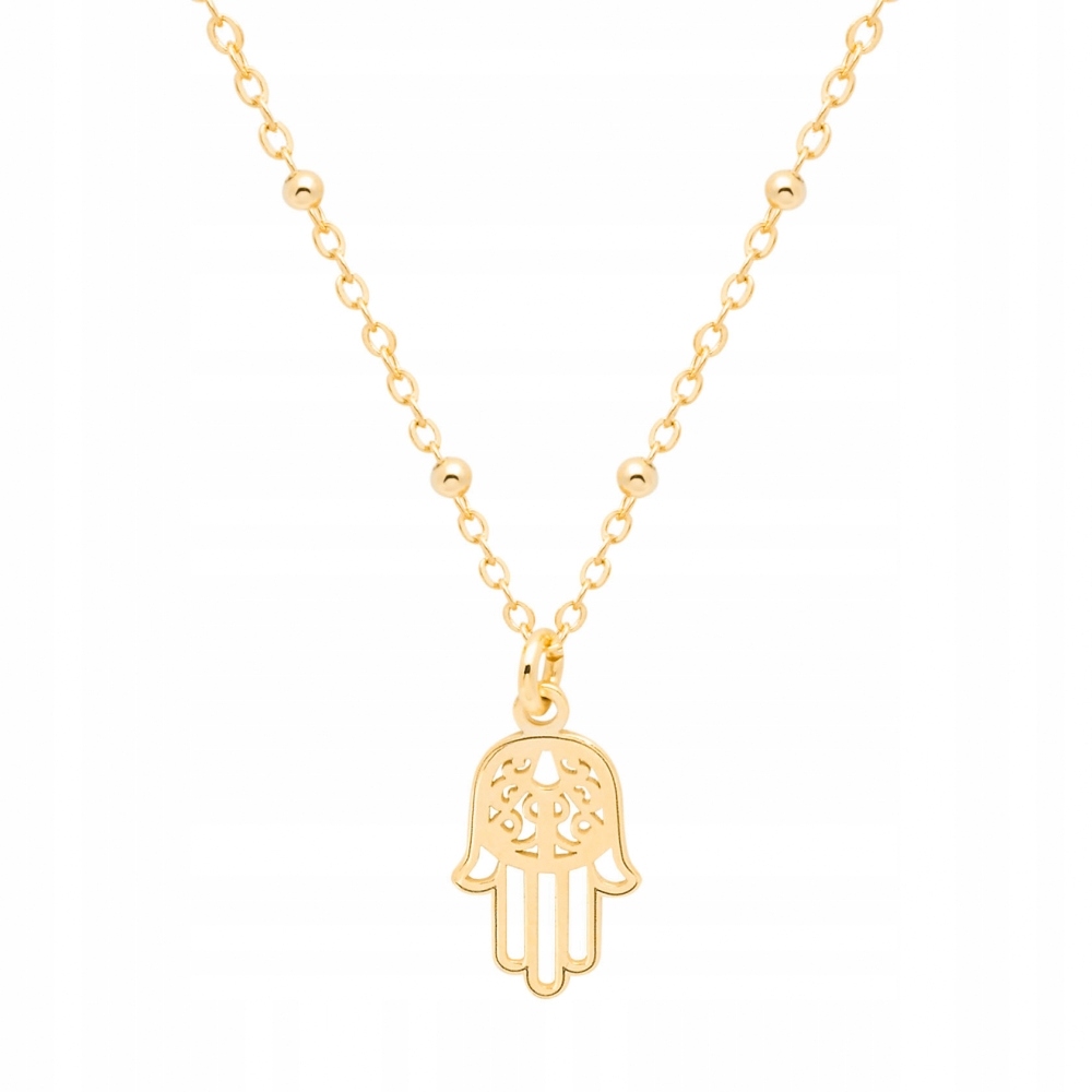 Naszyjnik pozłacany Ania Kruk złota ręka Fatimy kulki vintage srebro 925