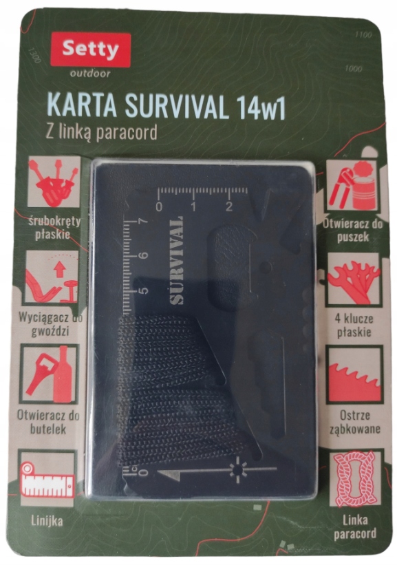 Karta Survival Setty 14 w 1 z linką paracord