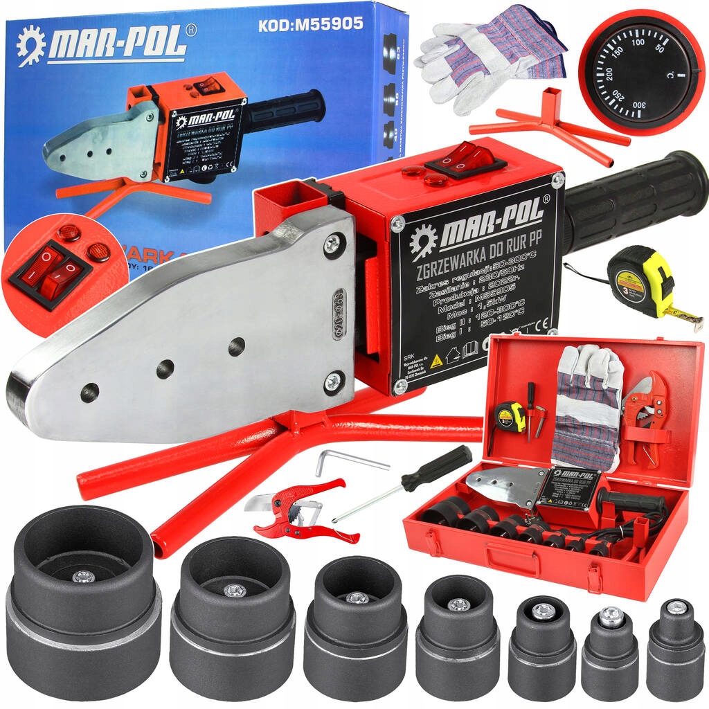 ZGRZEWARKA DO RUR PP POLIFUZYJNA PCV 16-63MM 7 KAMIENI ZESTAW DO KSZTAŁTEK