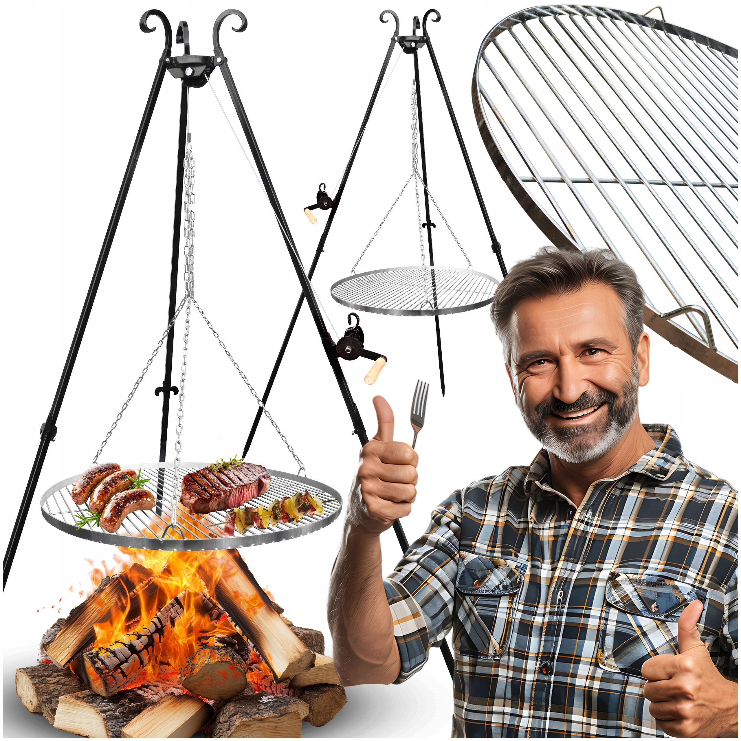 Grill Trójnóg Ogrodowy Ruszt Nierdzewny Palenisko Ognisko Wiszący Duży 80cm