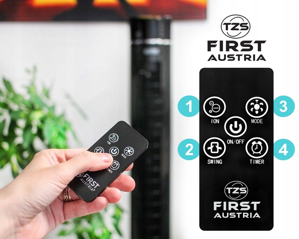 WENTYLATOR KOLUMNOWY JONIZACJA TIMER FIRST AUSTRIA Model Tower Fan