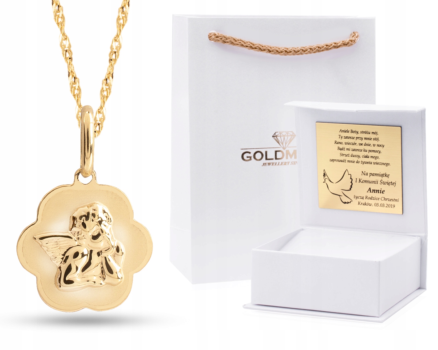 ZŁOTY MEDALIK ŁAŃCUSZEK CHRZEST KOMUNIA ŚWIĘTA 585