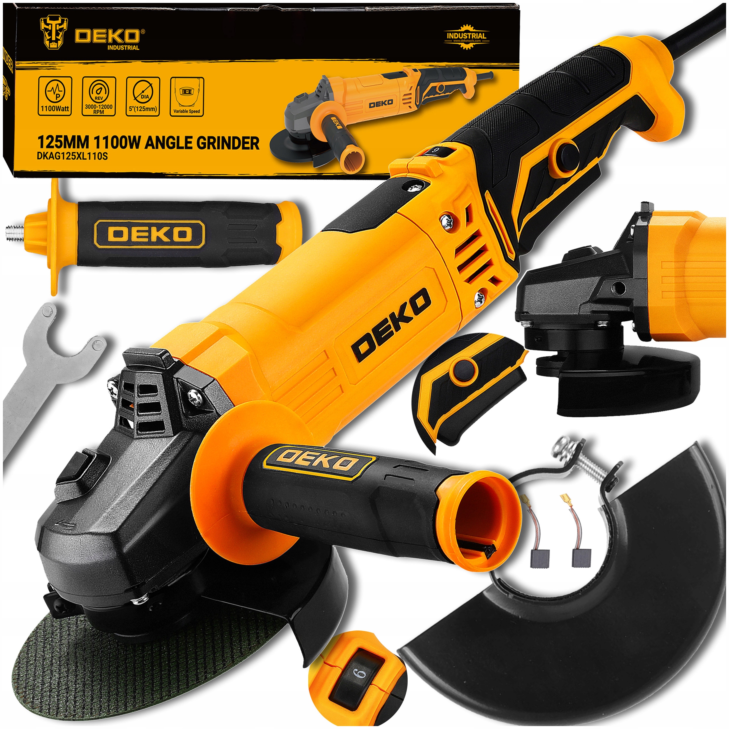 Szlifierka Kątowa Kątówka Sieciowa 125 MM Z Regulacją Mocna Diax 1100W Deko