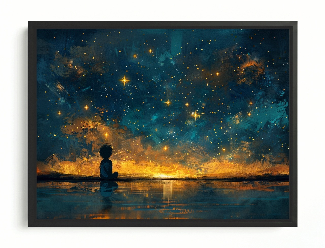 Obraz Rám American Box Dieťa Astronom Noc Obloha Hviezdy Sen Magia 80x60