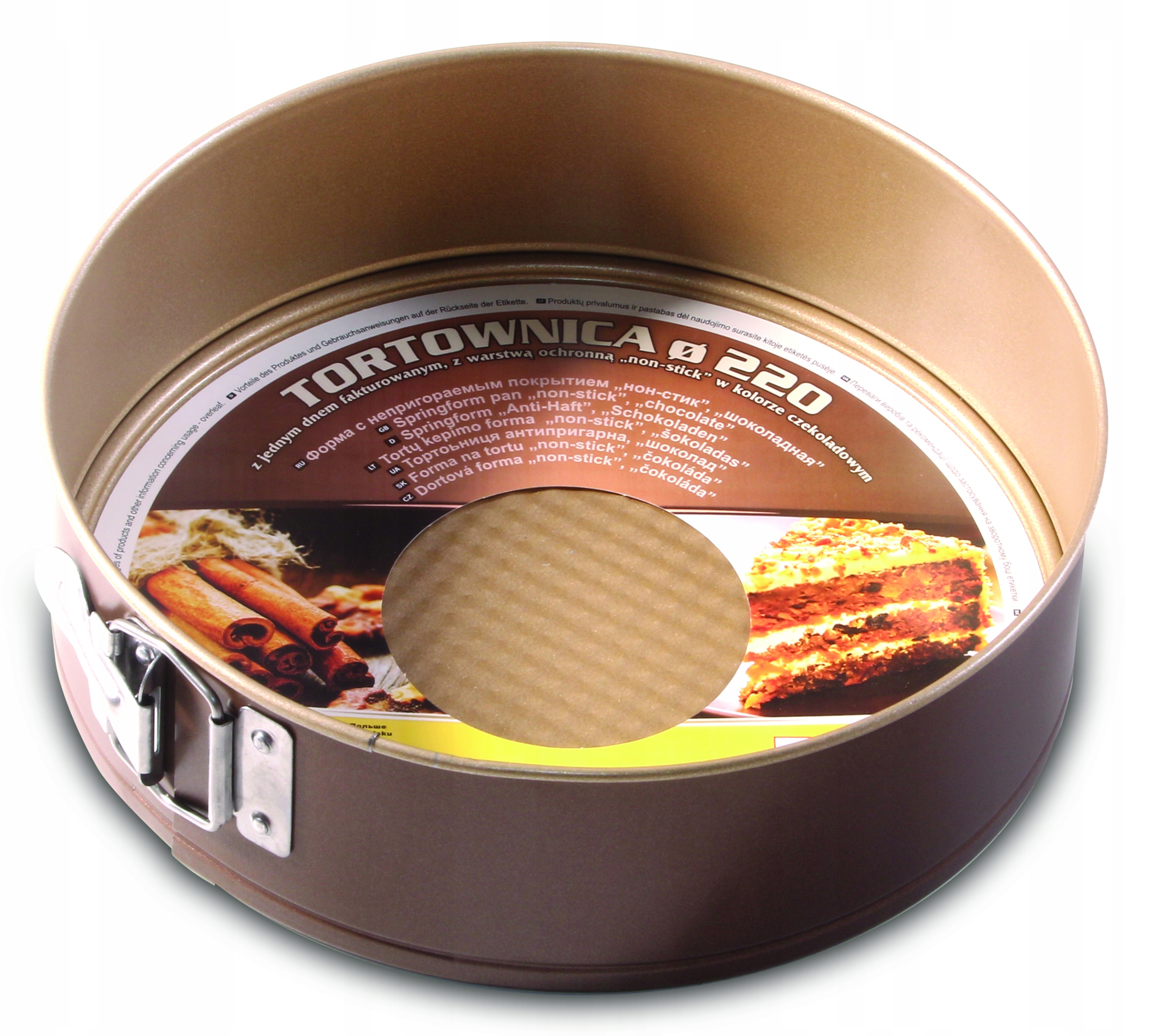 Tortownica z warstwą ochronną „non-stick” Ø 220 mm I dno fakturowane „czekoladowa” — 2
