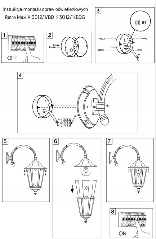 Lampa elewacyjna KINKIET ogrodowy Retro Maxi góra - elegancka, w stylu Moc źródła światła 100 W