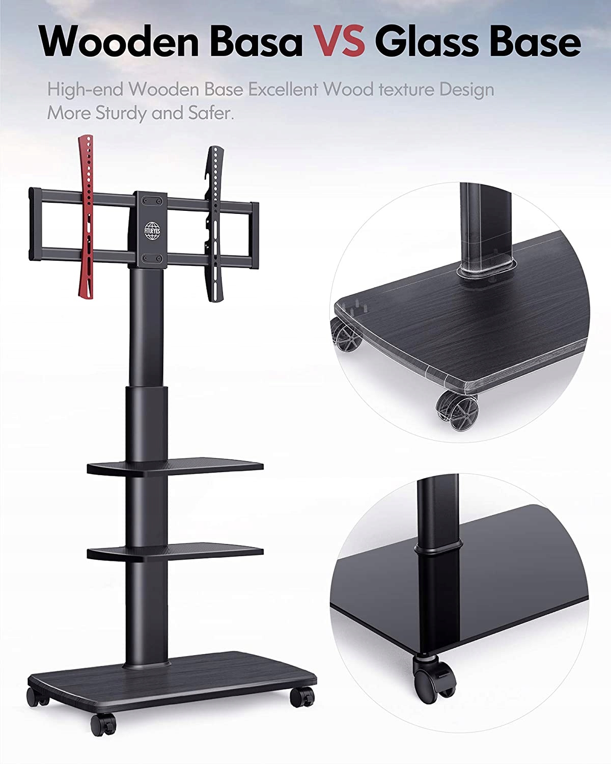 STOJAK TV 2 PÓŁKI KÓŁKA 32-60 CALI 30 KG DESIGN Marka Fitueyes
