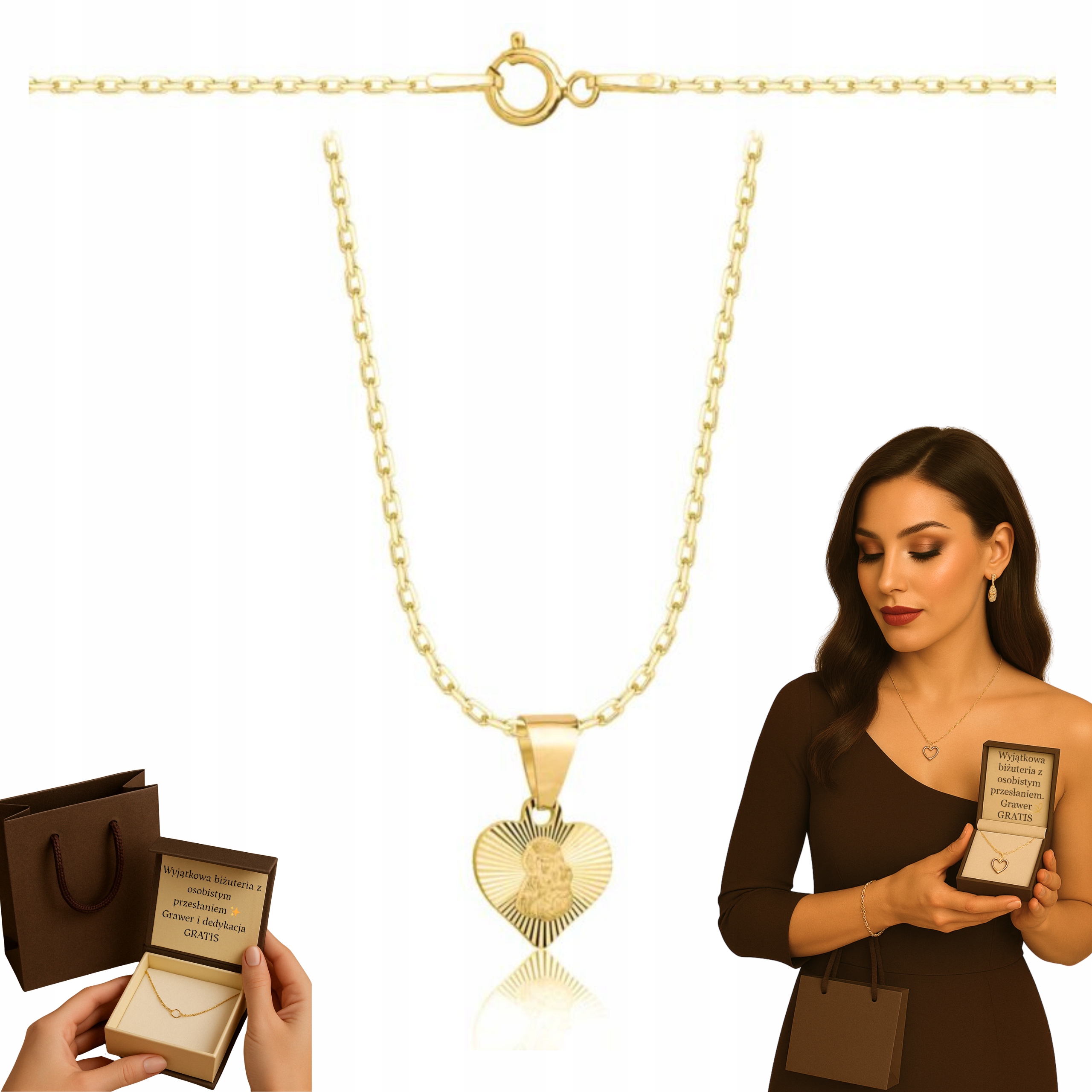 Zlatý Řetízek Na Svátek Matek Srdce Medailon Pr. 585 925 Gravírování