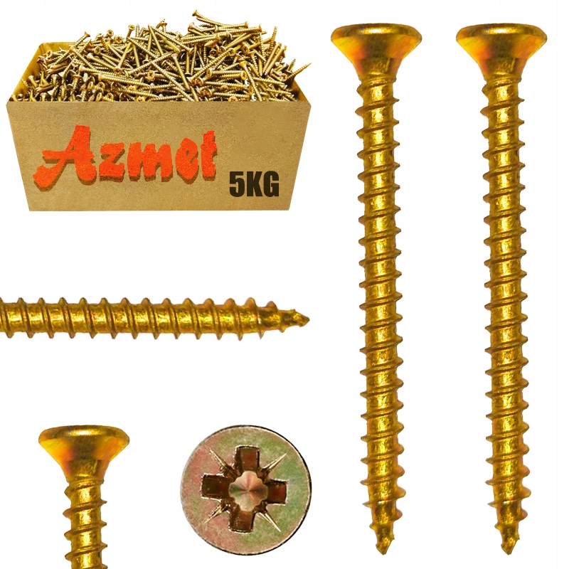 Wkręty do drewna 3,5x35 hartowane złote Pz pełny gwint łeb stożkowy 5kg