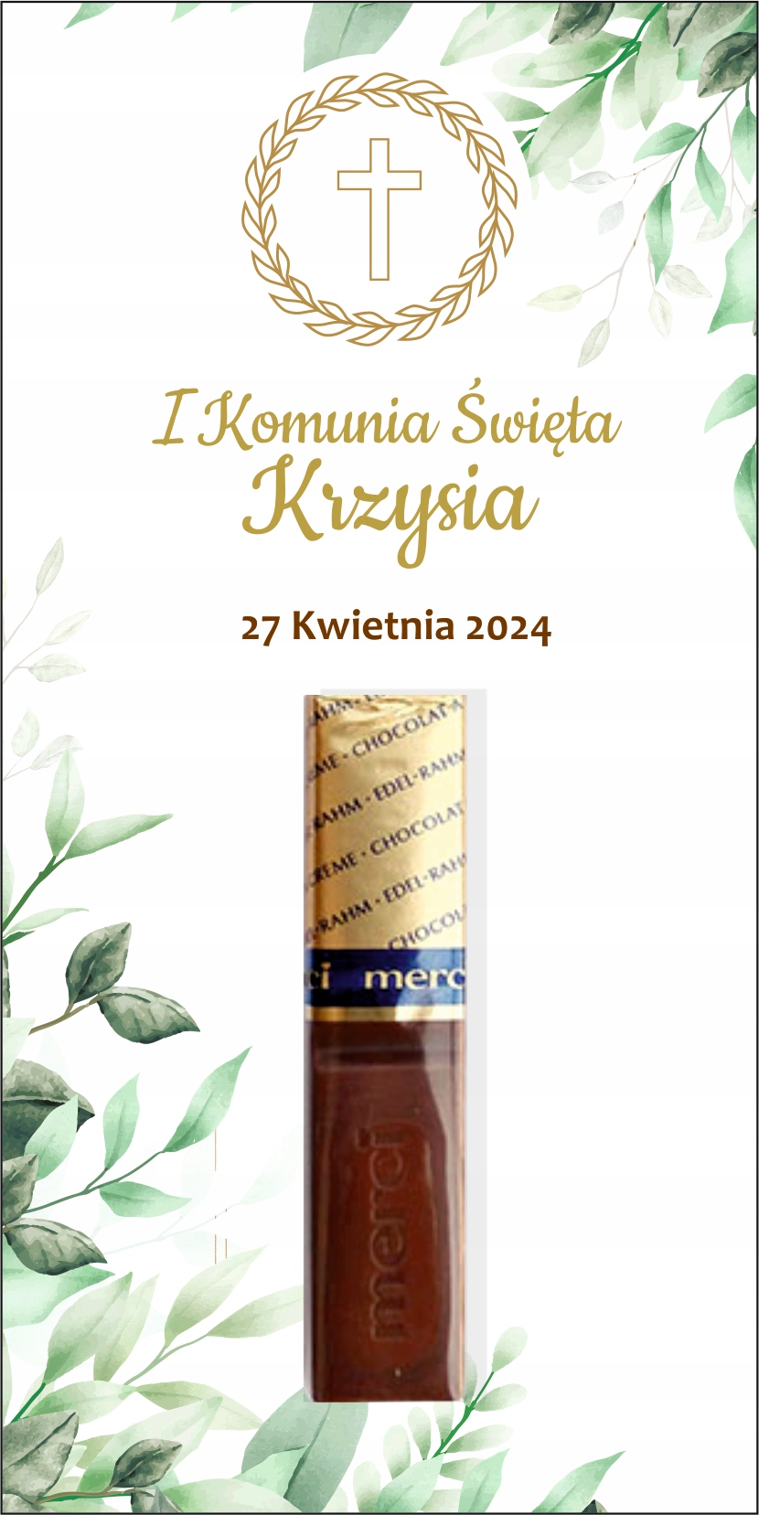 Podziękowanie MERCI - KOMUNIA, CHRZEST, ROCZEK, WESELE - komplet 48 szt.