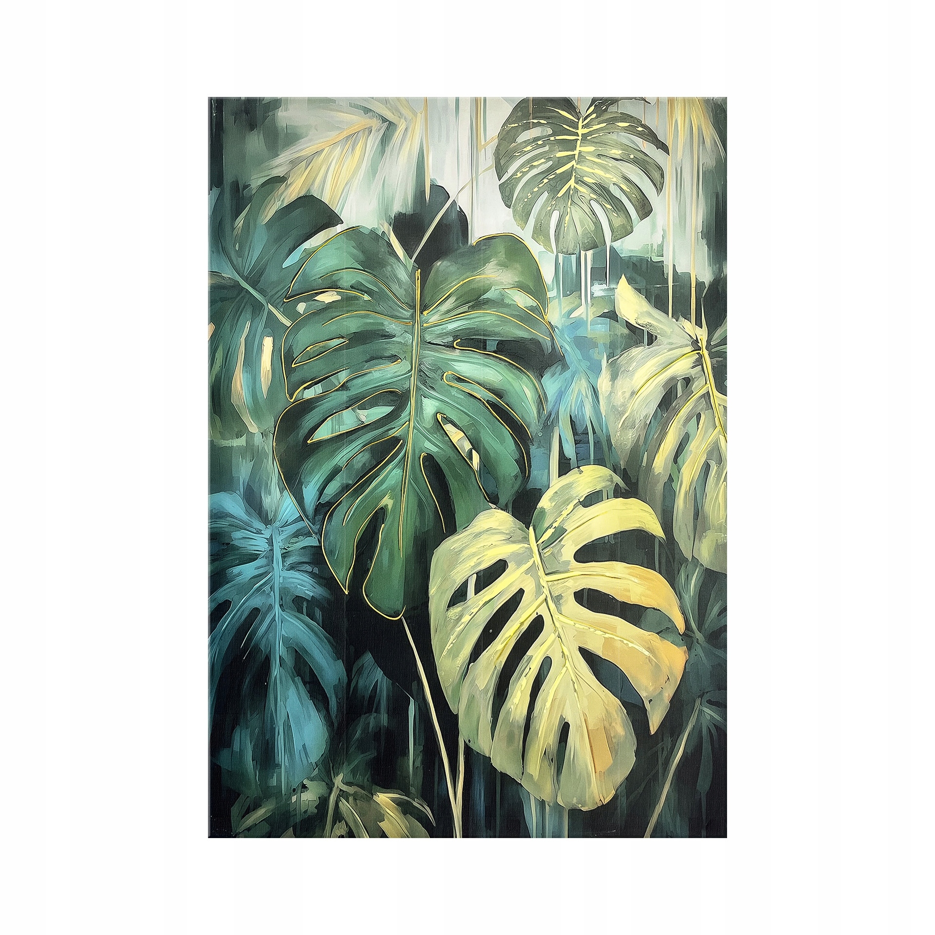 Styler Obraz s ručne maľovanými prvkami 70 x 100 cm Monstera dekorácia