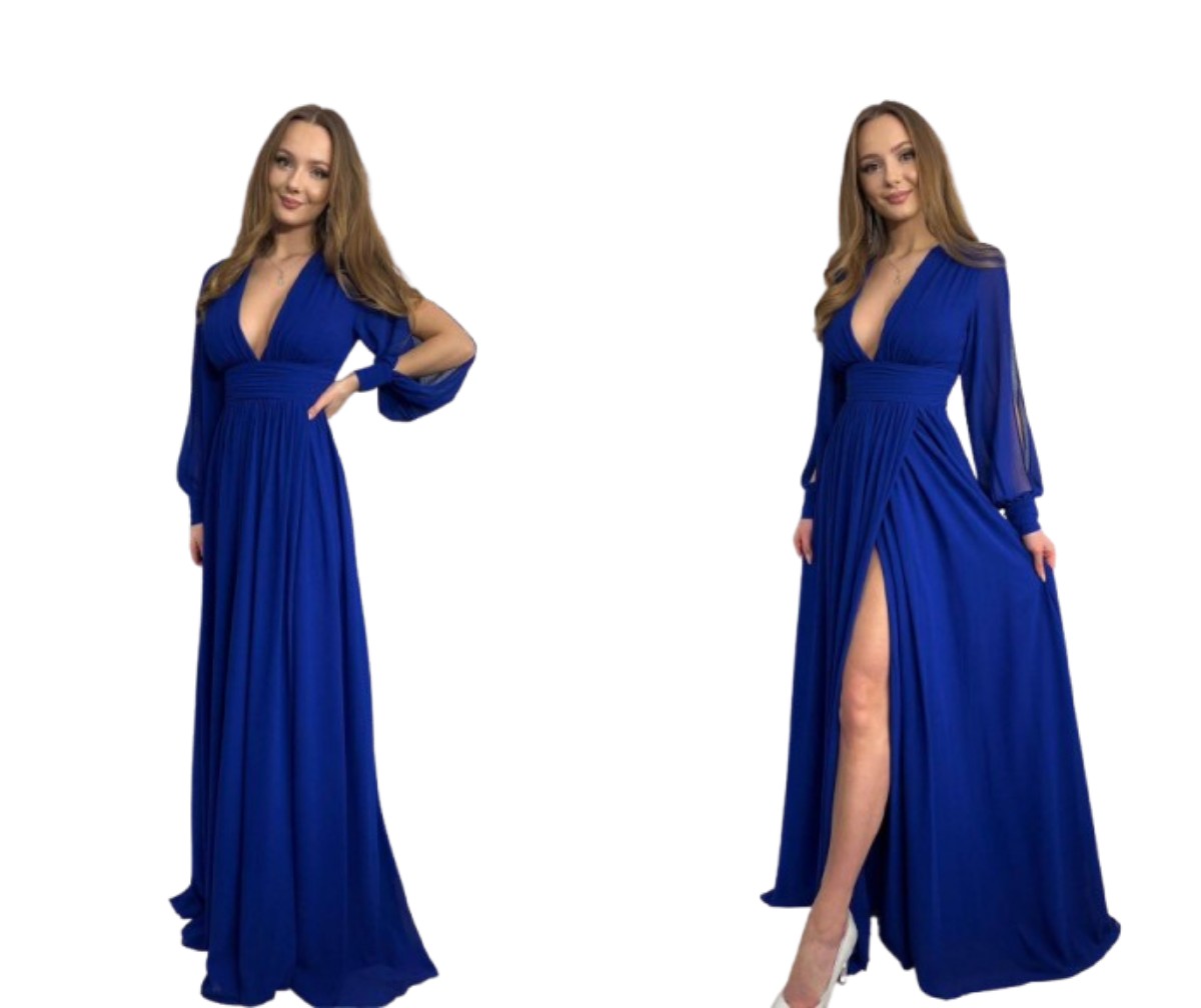 Šaty Maxi S Rozparkem A Rukávkem Gloria Chrpa 36