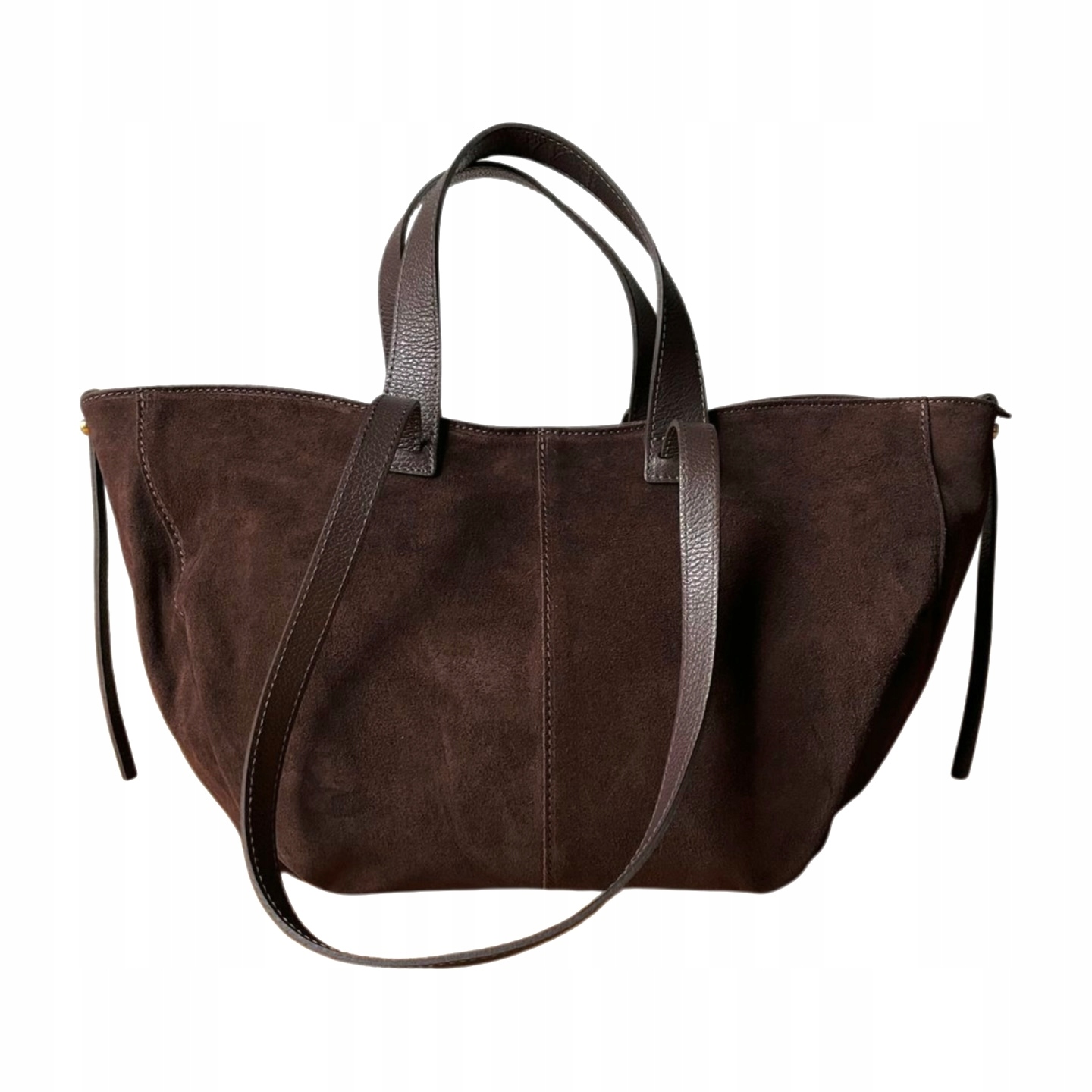 Čokoládově hnědá semišová shopper kabelka tmavě hnědá Pravá Kůže Vera Pelle