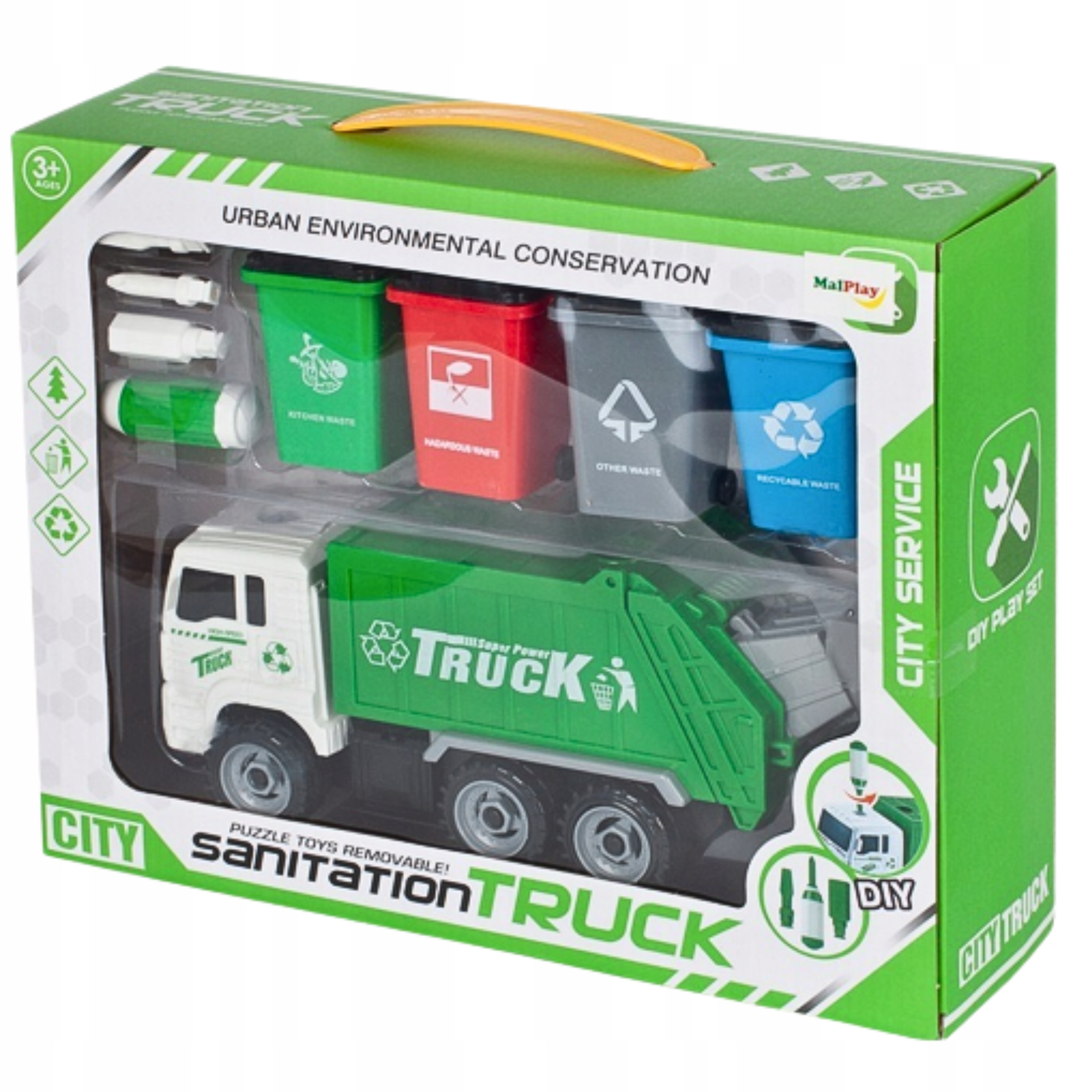 DUŻA ŚMIECIARKA AUTKO DO SKRĘCANIA ZABAWKA RUCHOMA ZESTAW SKRĘCANIA RUCHOMA Wiek dziecka 3 lata +