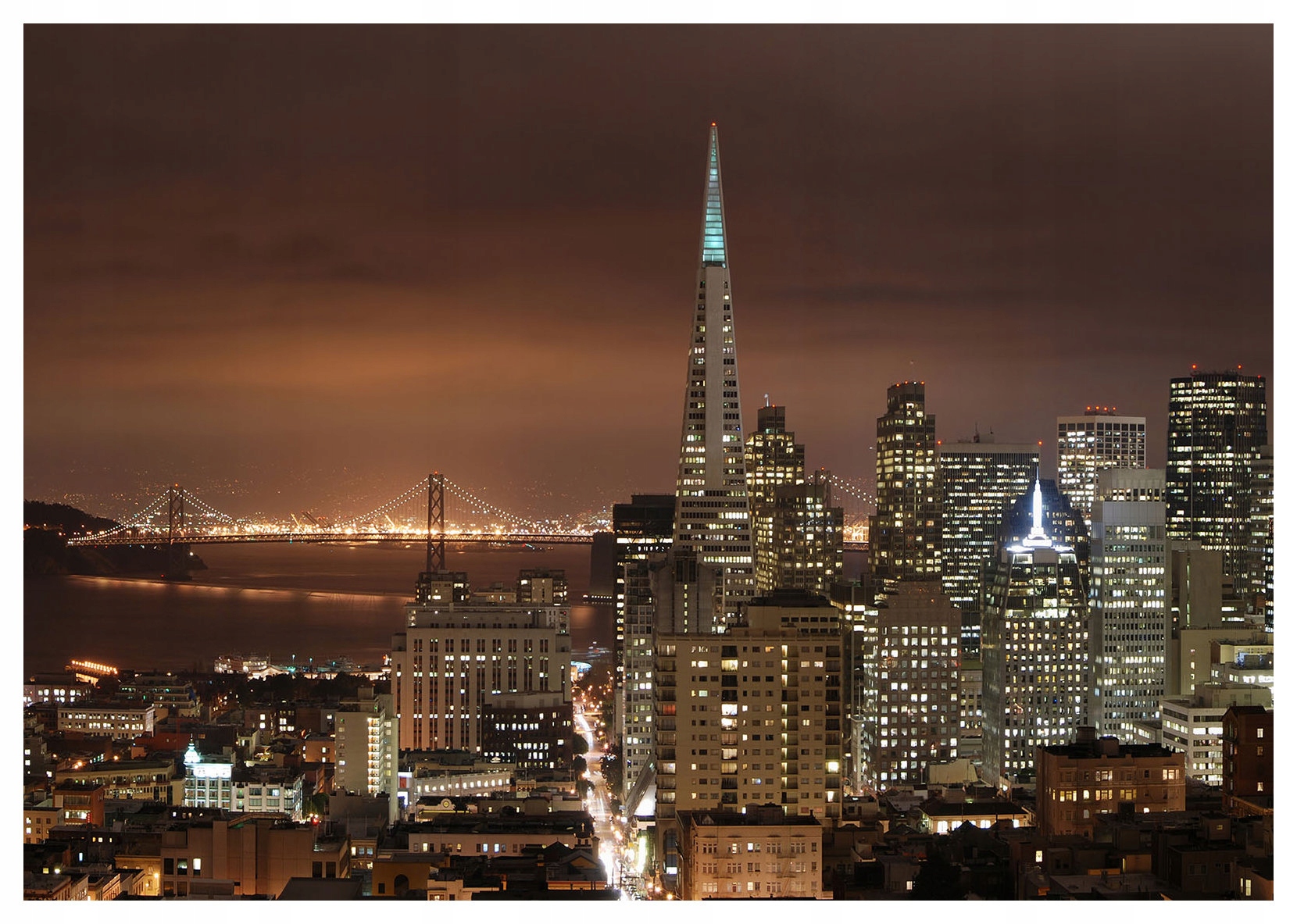 Fototapeta Noční město Mrakodrapy Most světla vinylová 208x146 lepidlo