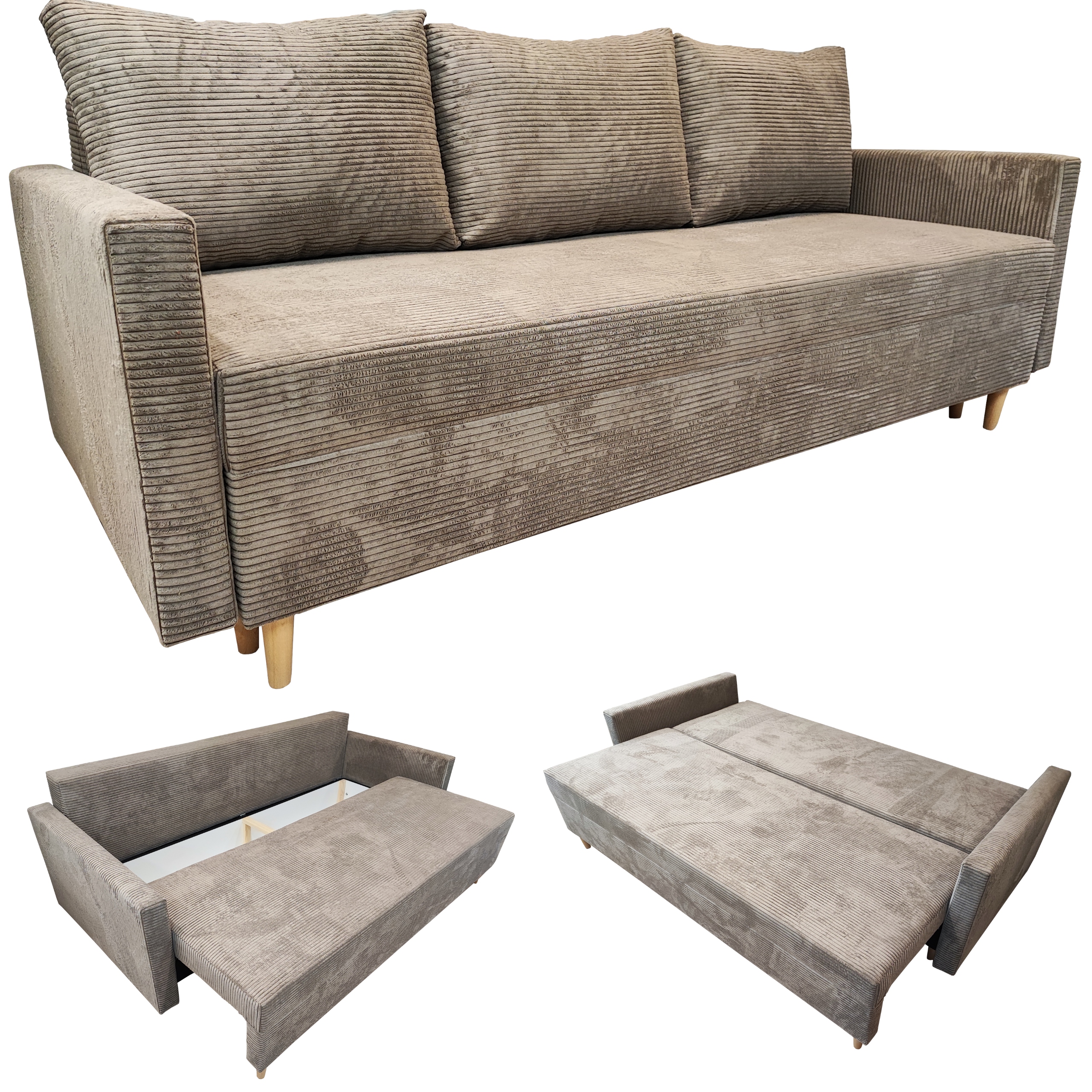 Rozkládací Pohovka S Funkcí Spaní Scandik Bonell 210 CM Manšestr Cappuccino