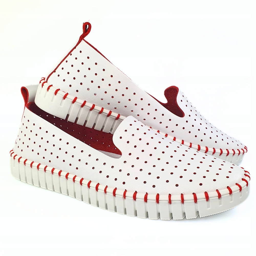 NESSI 18390 miękkie mokasyny slip on biały + czerwony skóra rozmiar 40 Kod producenta 18390 czerwony 401