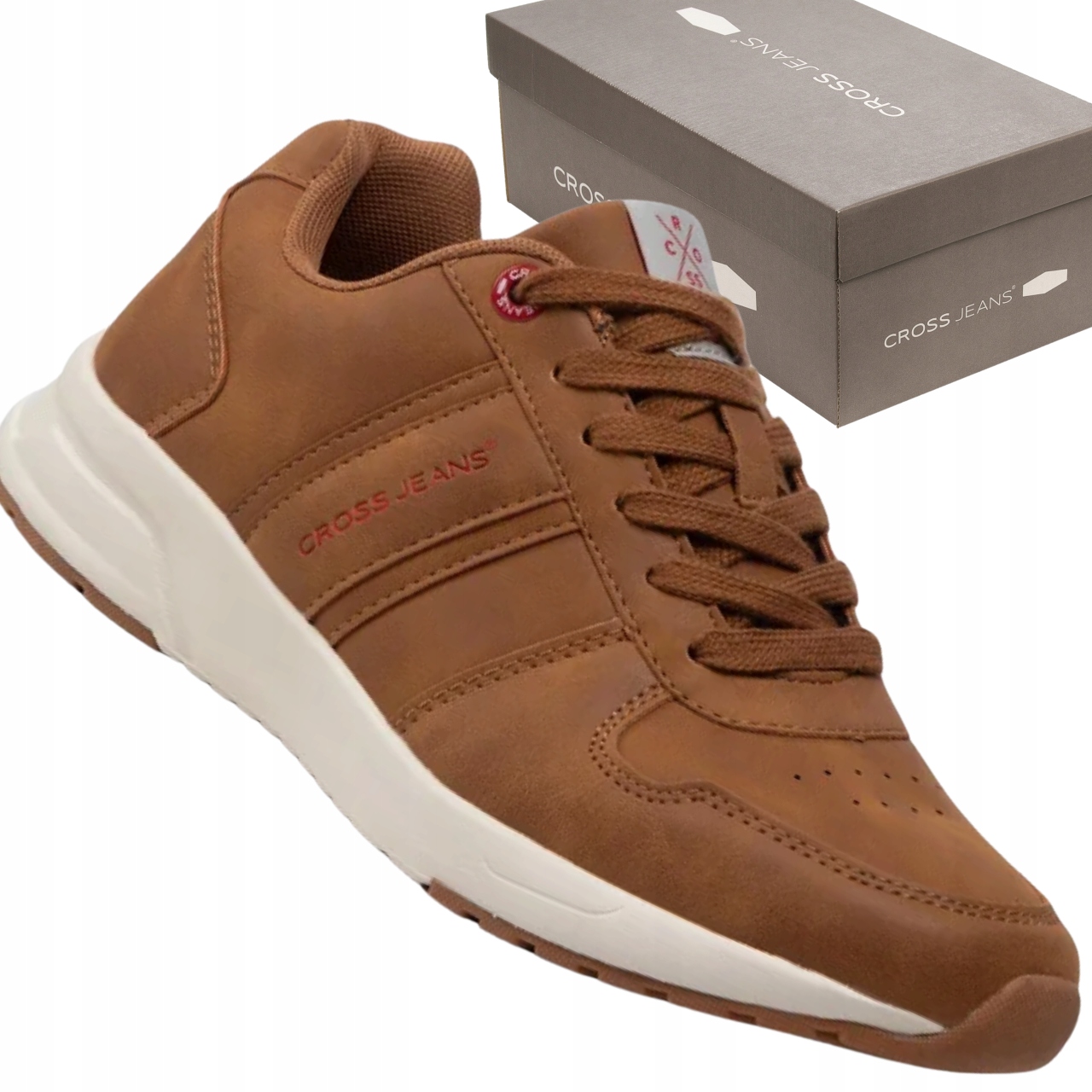 Cross Jeans KK1R4004 męskie sneakersy skórzane brązowe, sportowe