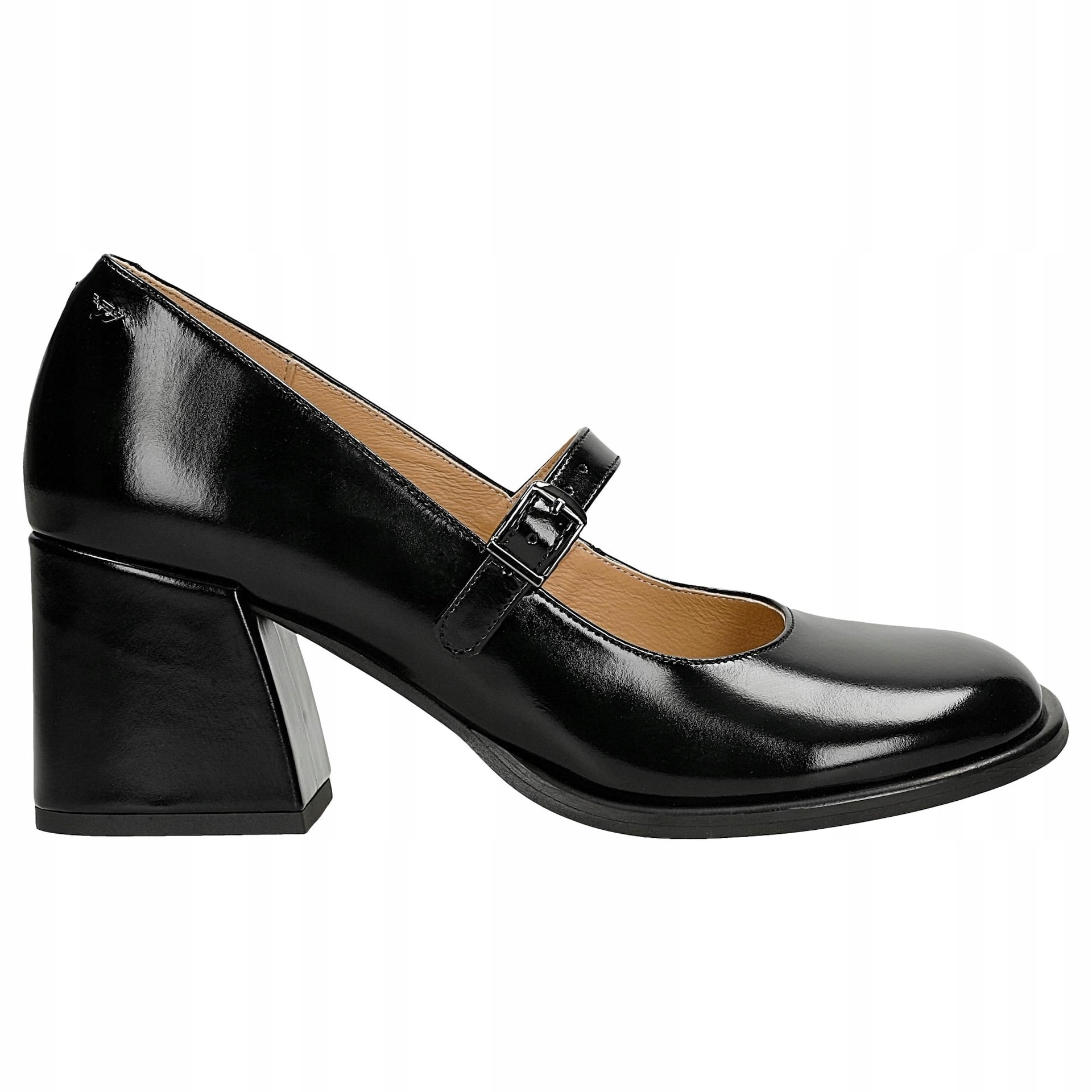 Černé lakované lodičky Mary Jane na stabilním podpatku vel. 38