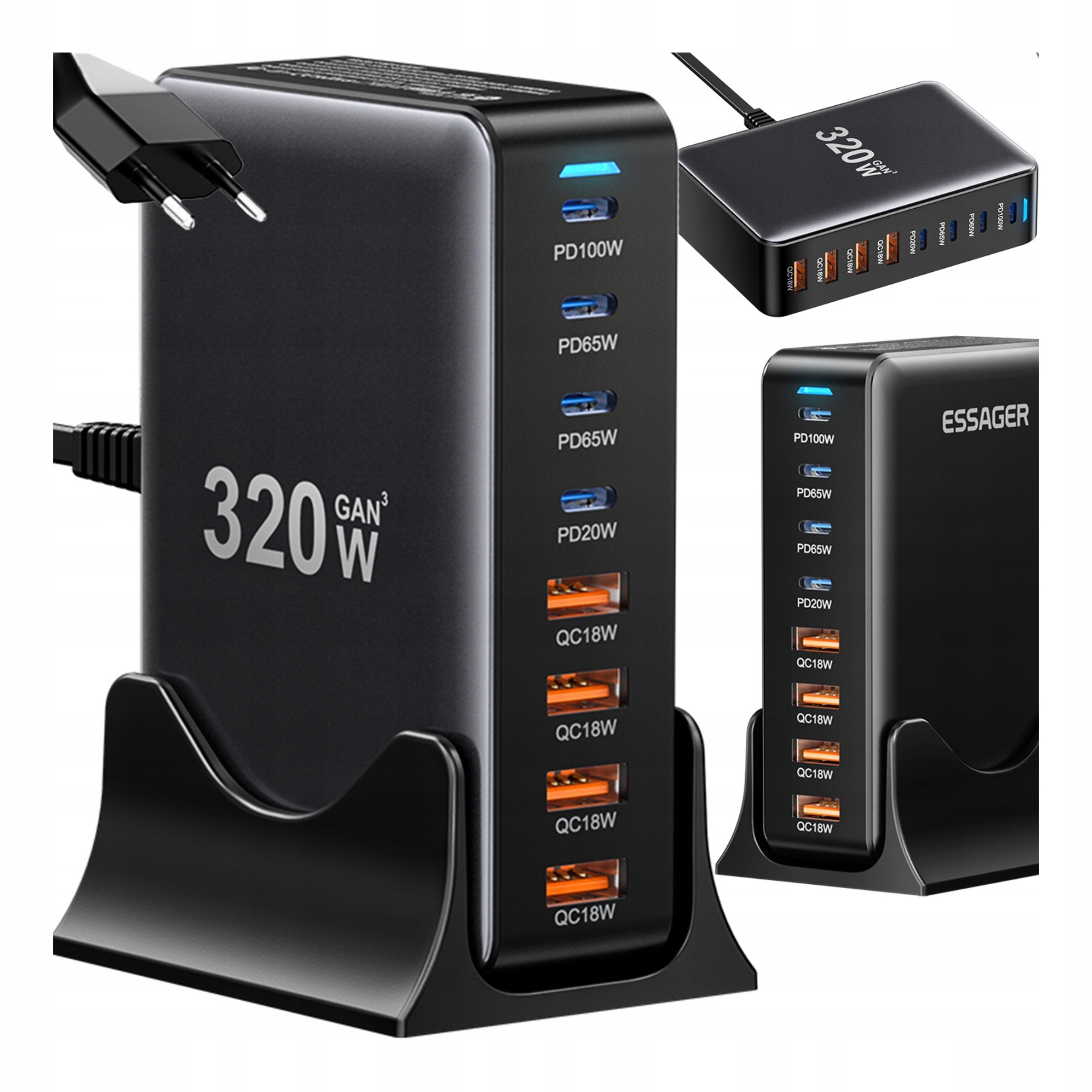 Szybka Ładowarka do Telefonu Laptopa Usb Pd Qc Sieciowa Zasilacz GaN 320W