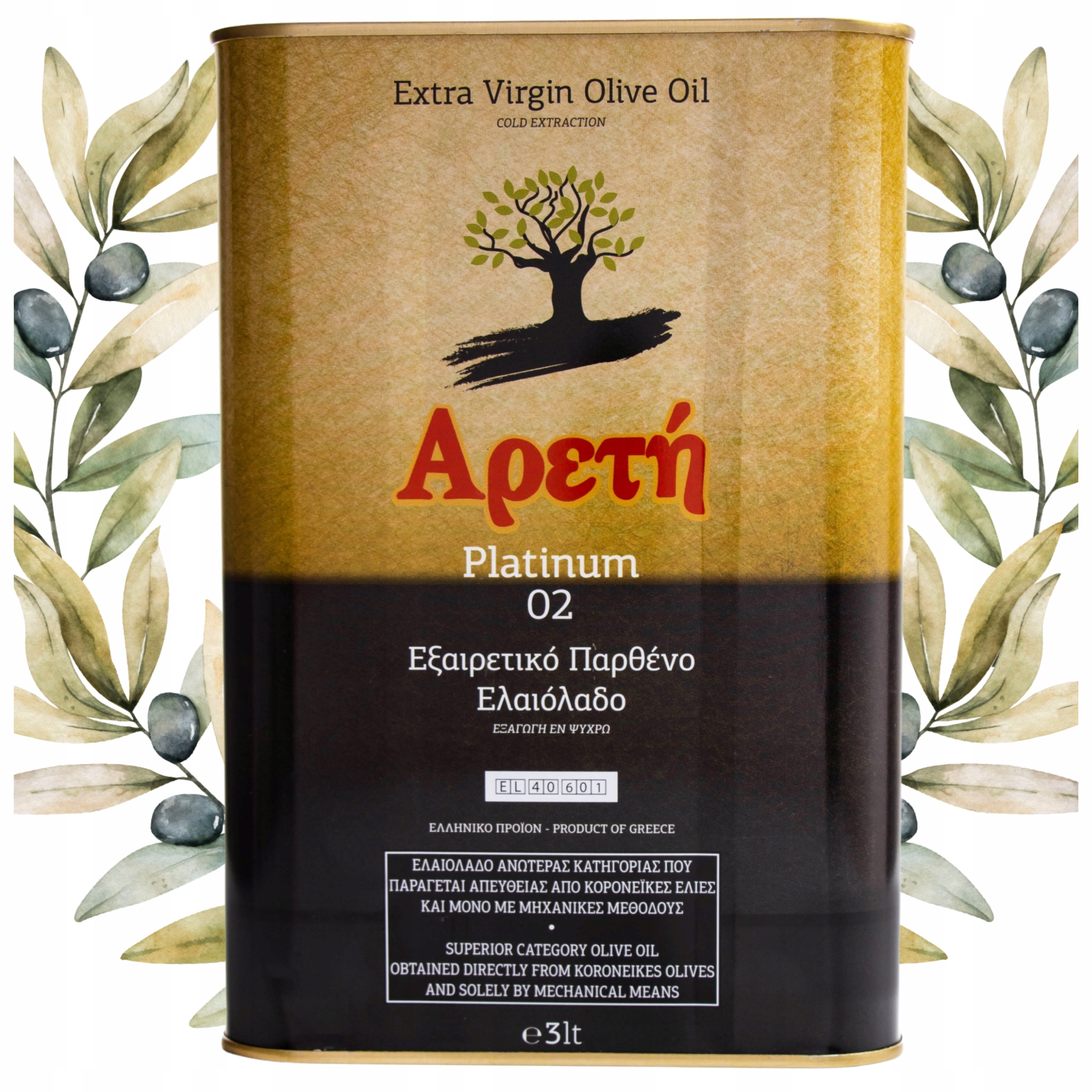 Extra Panenský Řecký Olivový Olej 3 L Areti Platinum Lisovaný Za Studena 0,8%