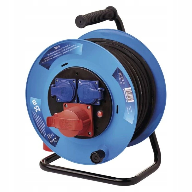 Vonkajší predlžovací kábel na bubne 25 m 3 zásuvky čierny guma 230V