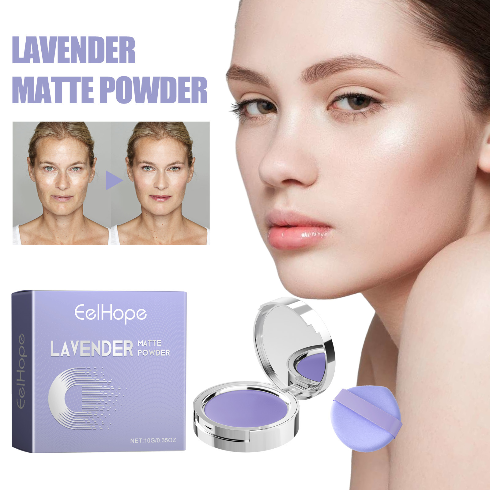Lekki naturalny puder matujący Lavender Matte Setting Powder, utrwalający Rodzaj prasowany