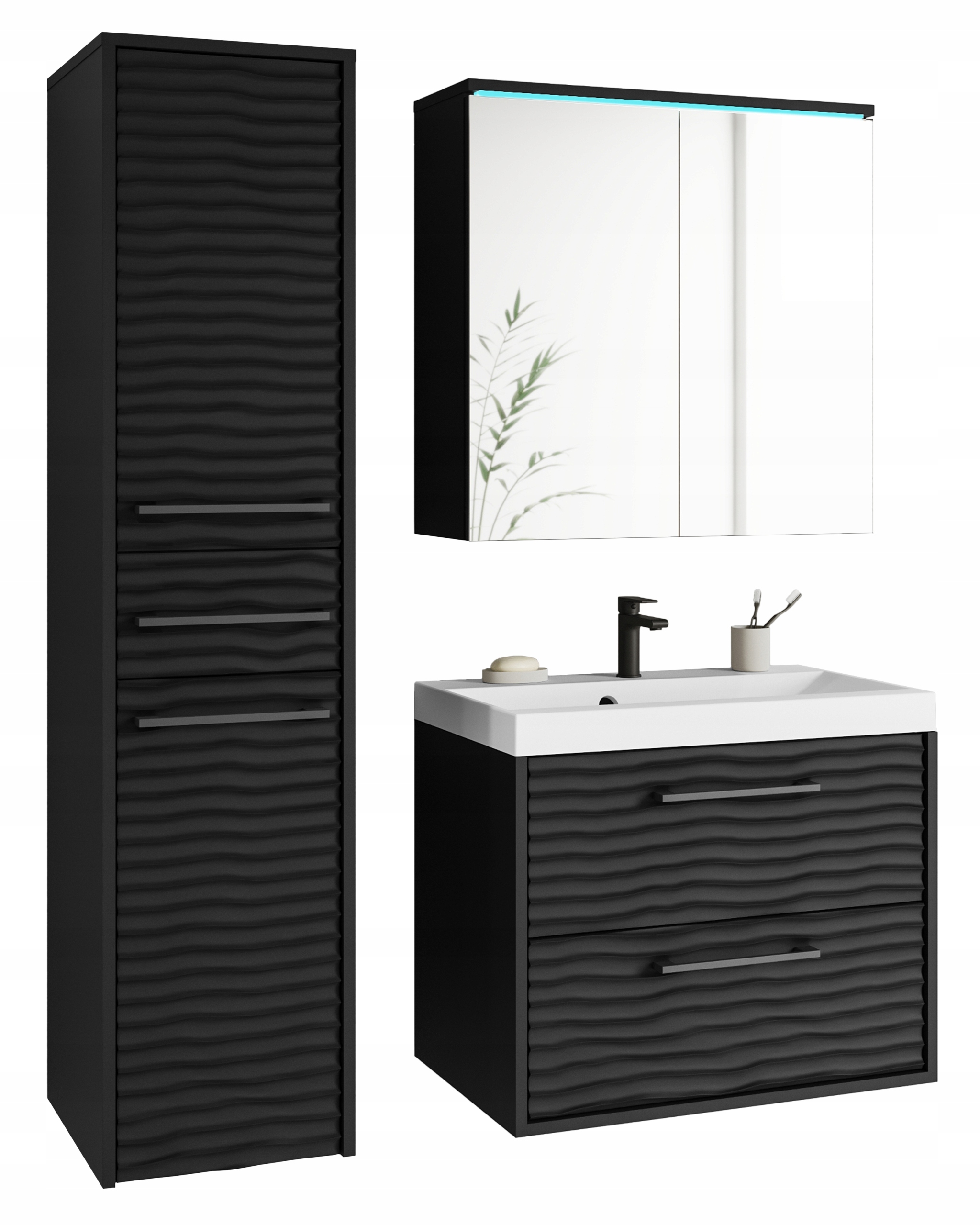 Černý koupelnový nábytek Canada Umyvadlo, Zrcadlo čela Mdf s tlumením dovírání