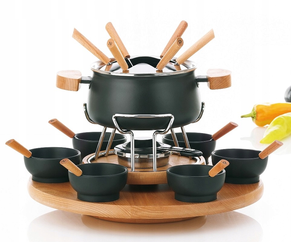 Fondue súprava 23 ks Natura smalt keramika drevo