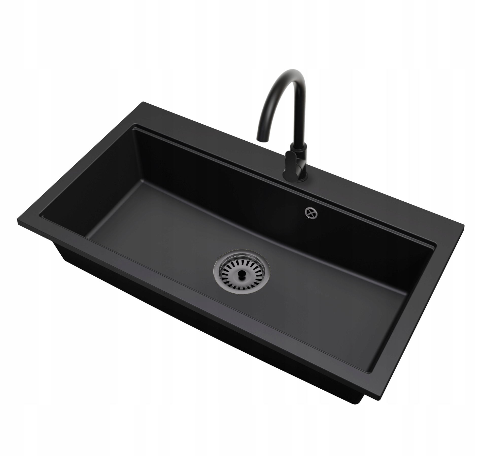 Kuchyňský granitový dřez Jednokomorový Elite 90 Baterie Sifon Černá