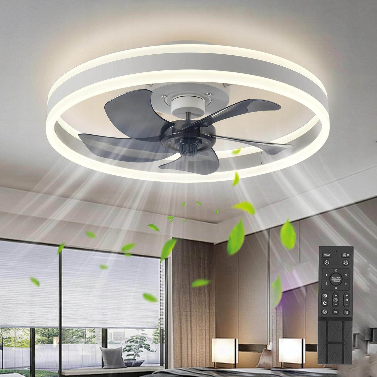 Lustr Stropní Ventilátor Lampa Ring 50CM Stropní Svítidlo Větrák Bílý