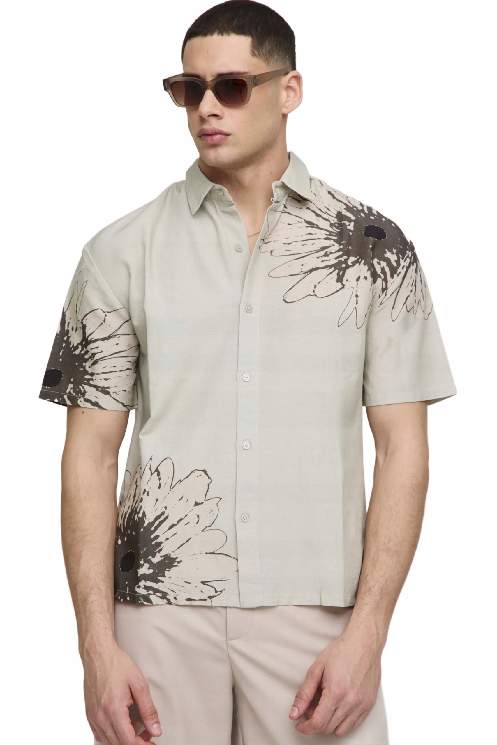 Boohooman Pánská Ležérní Košile S Krátkým Rukávem A Velkými Květy, Velikost 3A