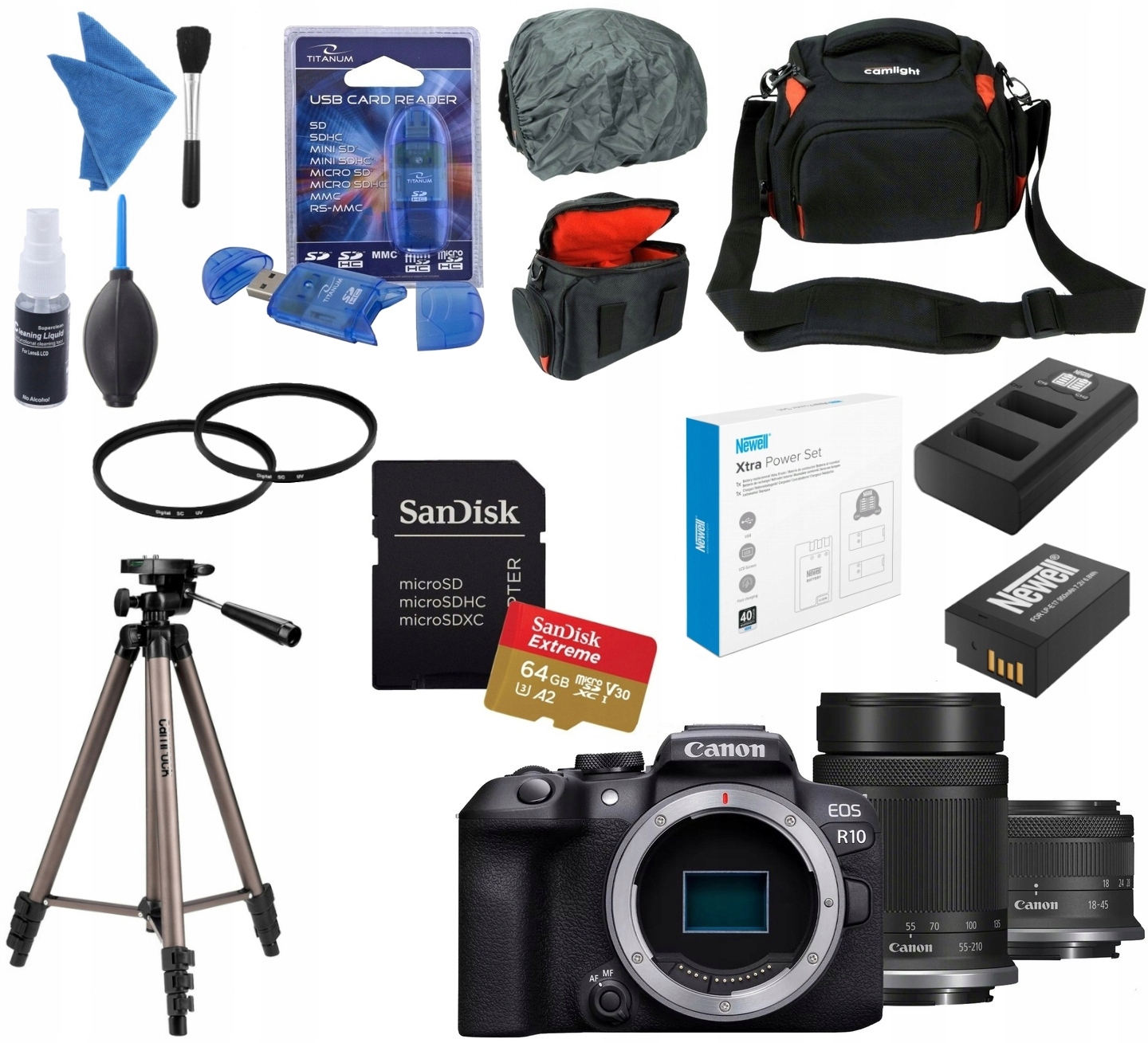 Canon Eos R10 Rf-s 18-45mm F4.5-6.3 Is Stm 55-210mm Is Stm Akcesoria 2X Aku